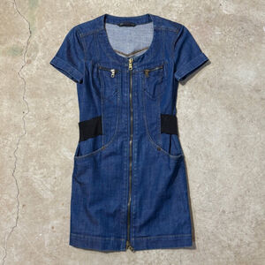 Armani Exchange Jean Denim Dress Blue Women’s Size 0 Gold Stitching Zippers